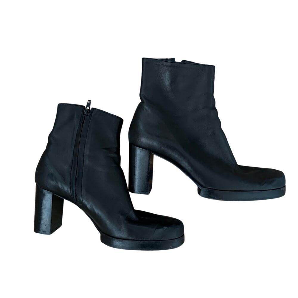 Robert Clergerie Paris Block Heel Zip Ankle Leather Boots Black Size 7